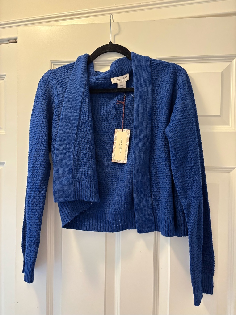 Laura Ashley Cobalt Blue Open Front Textured Knit Cardigan